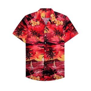 Casual Hawaiian Shirt Men Cotton Button Down Beach